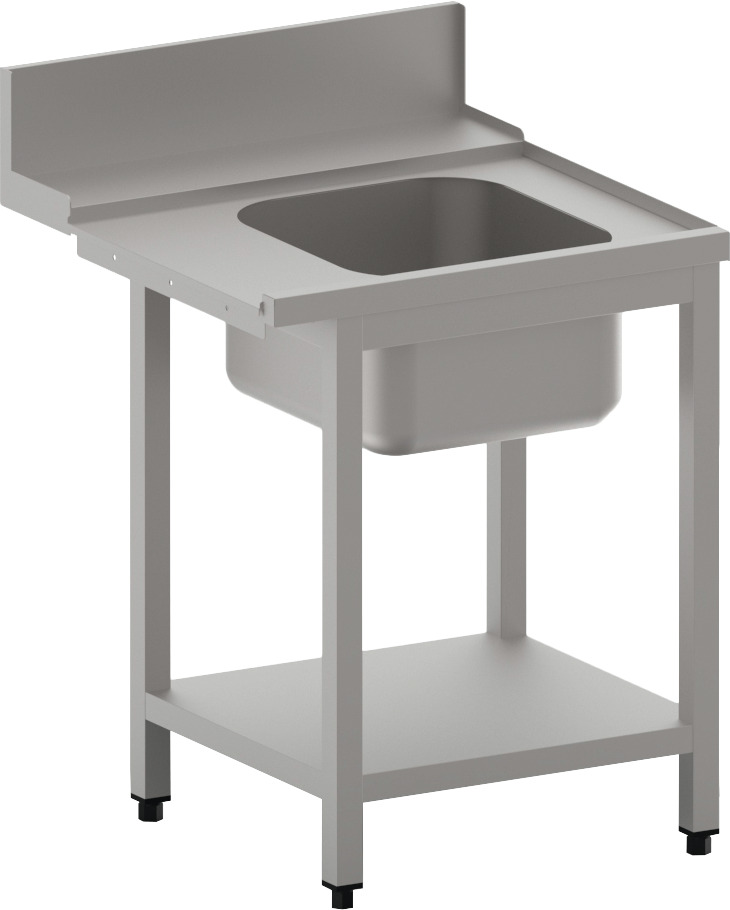 Zulauftisch rechts mit Becken und Ablagebord, 1200 mm