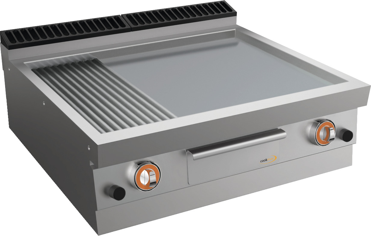 Gas-Grillplatte, 1/3 gerillt +  2/3 glatt, 2 Heizzonen