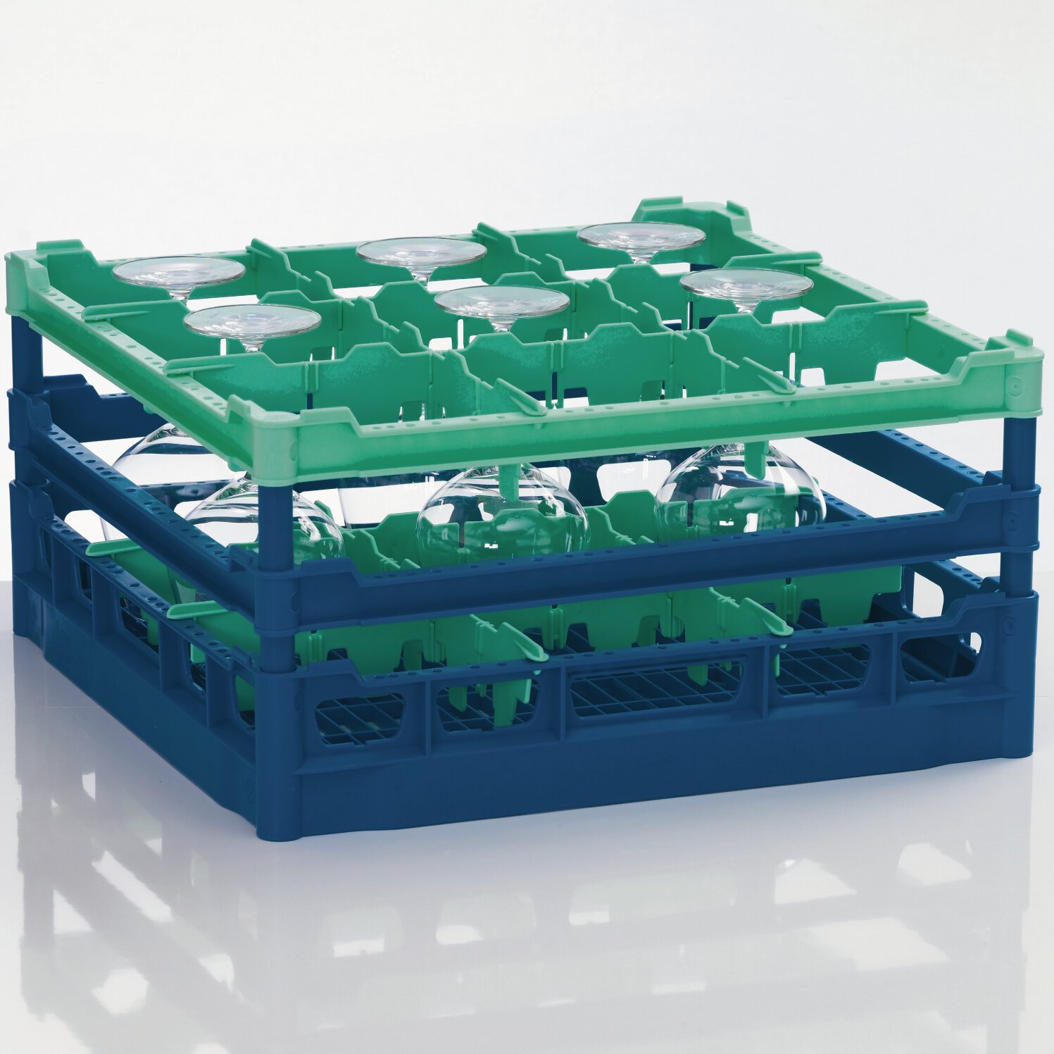 Gläserkorb Kunststoff für 9 Gläser / 500 x 500 mm / max. Glashöhe 210 mm grün