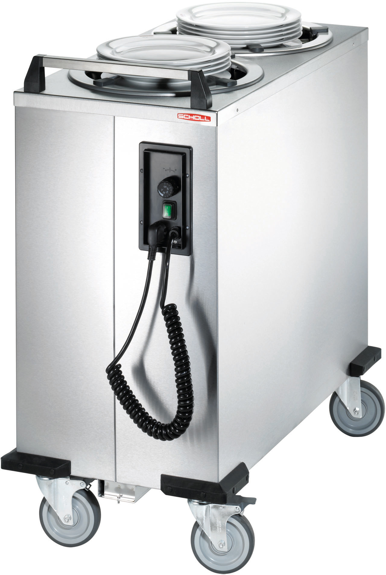 Tellerspender fahrbar 2 Röhren beheizt 100 Teller 230-278 mm Stapelhöhe 611 mm