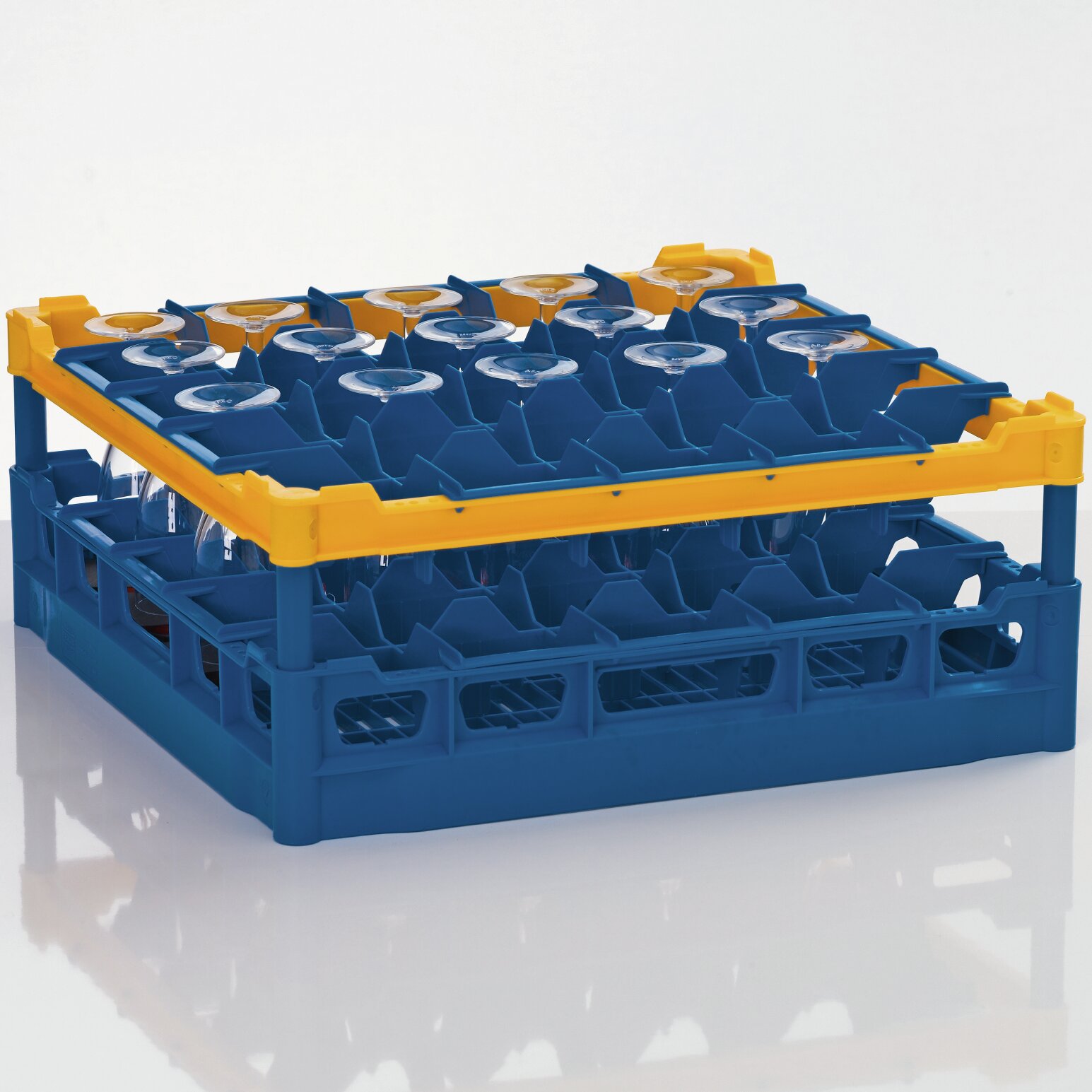 Gläserkorb Kunststoff für 25 Gläser / 500 x 500 mm / max. Glashöhe 160 mm gelb