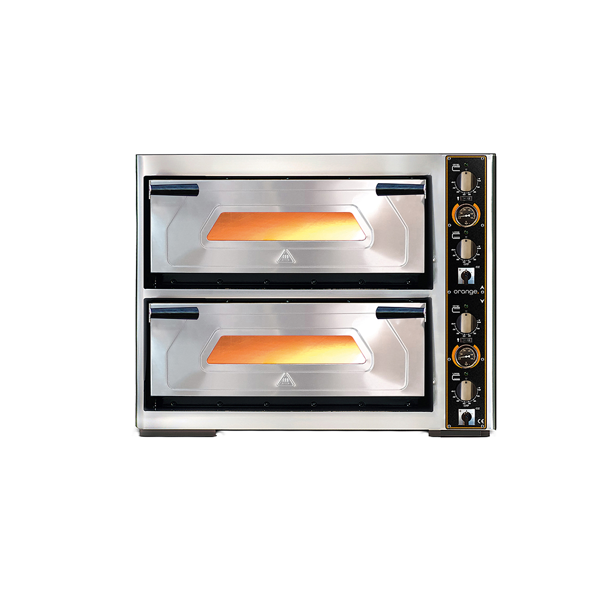 Pizzaofen, mit Thermometer, elektrisch, 6+6 x Ø 300 mm, 2 Backkammern orange