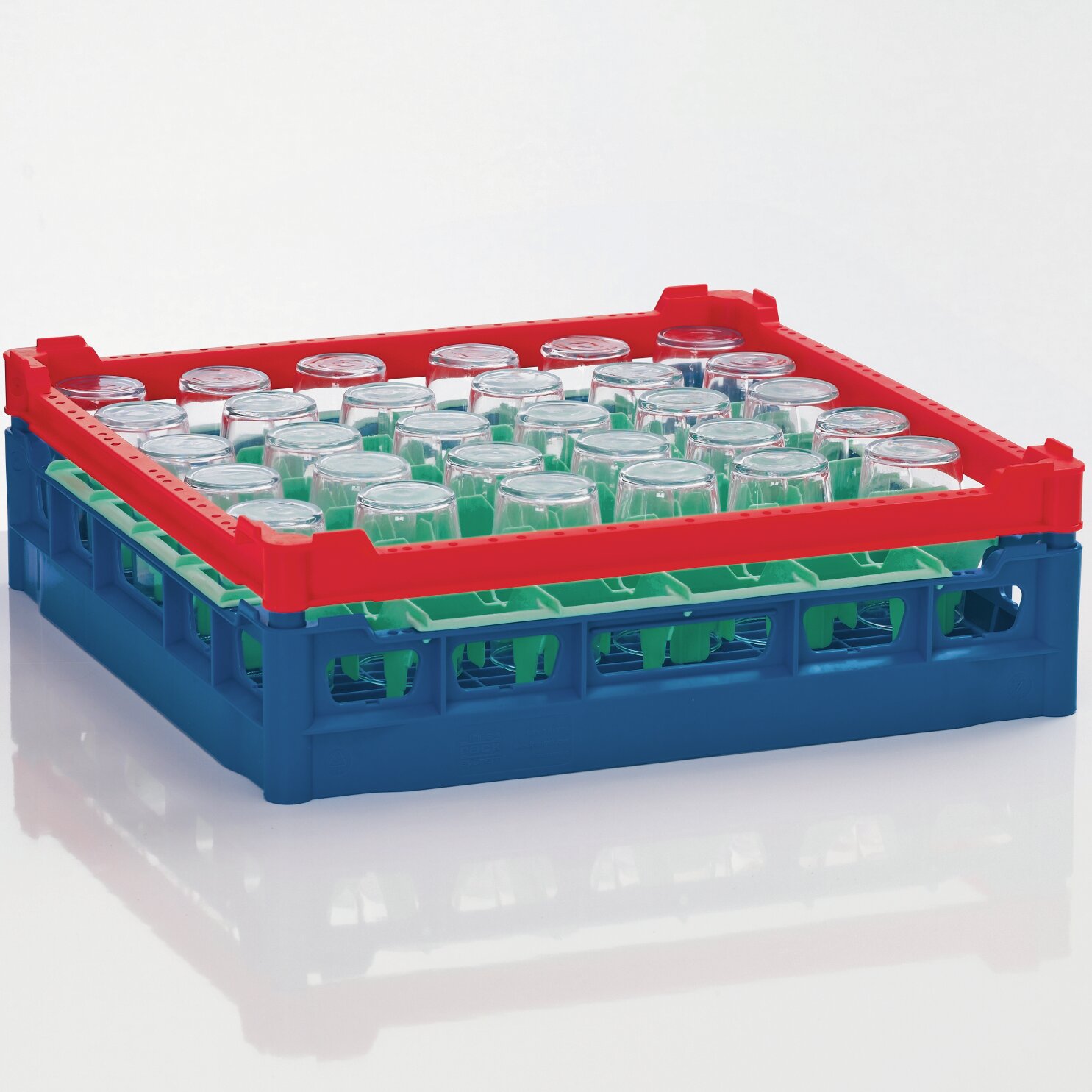 Gläserkorb Kunststoff für 36 Gläser / 500 x 500 mm / max. Glashöhe 110 mm rot
