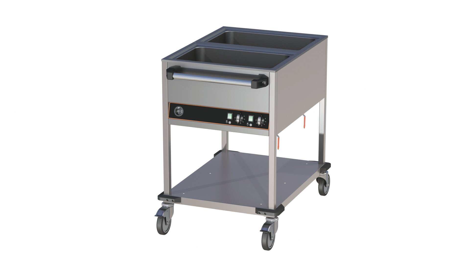 Bainmarie Wagen 2 x GN 1/1 2 Becken mit offenem Unterbau 650 x 900 x 900 mm