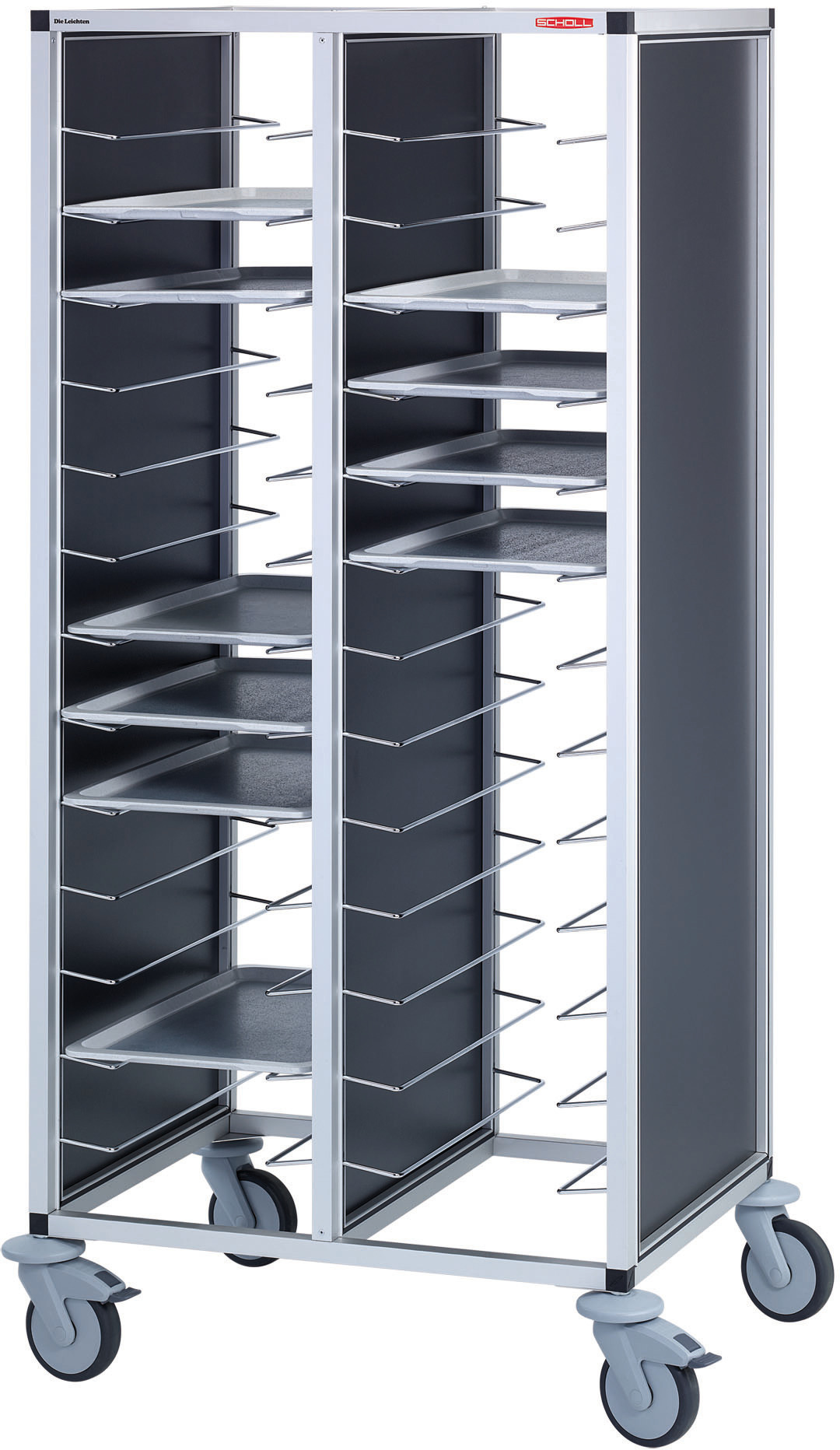 Tablett-Abräumwagen 2-teilig / für 18 Universal-Tabletts / 125 mm Abstand