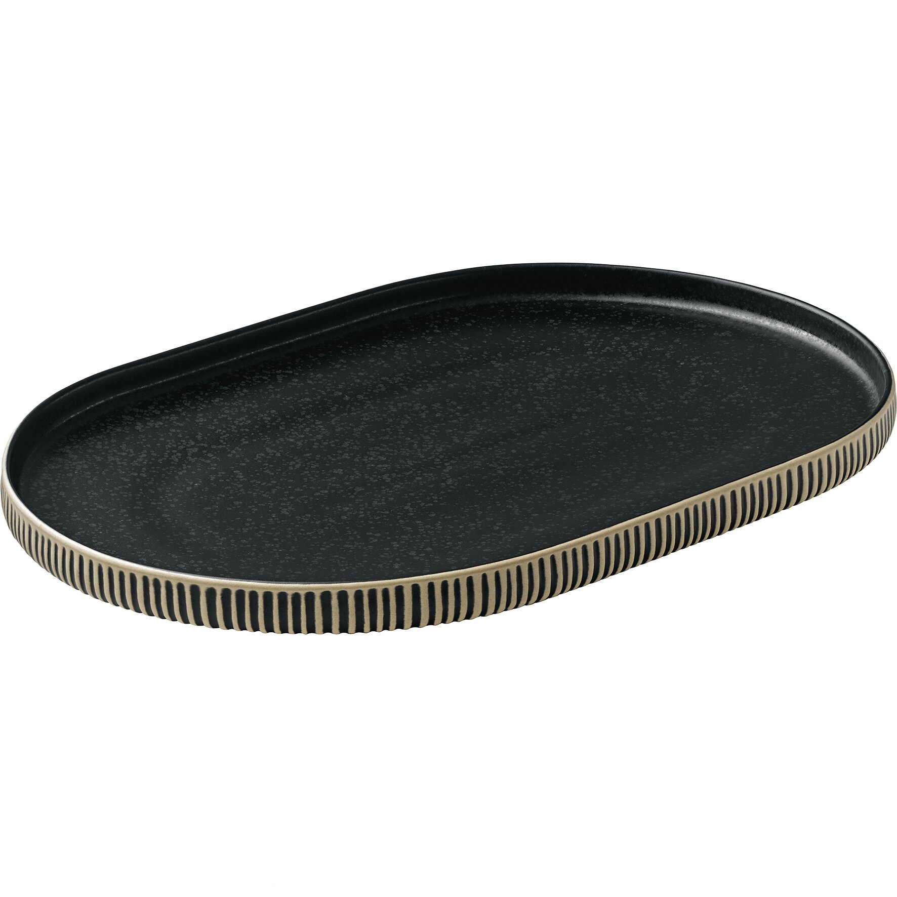 Platte oval Relief 300 x 200 mm schwarz / weiß Nara schwarz/weiß