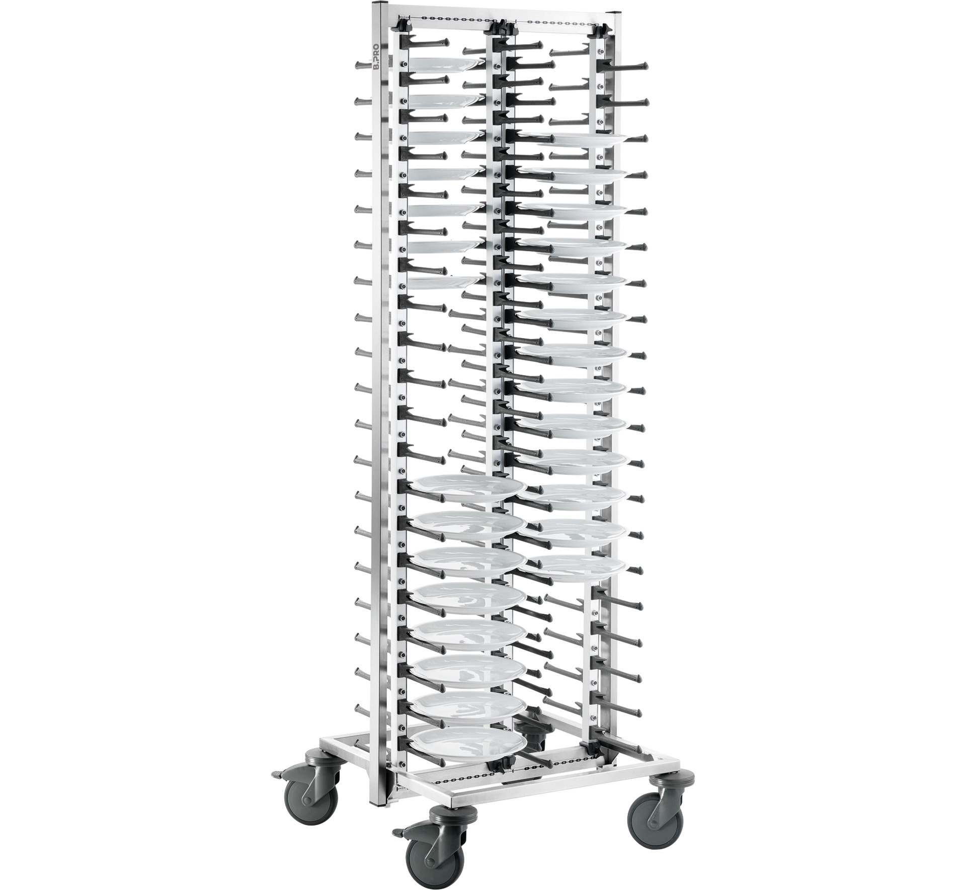 Tellerstapelsystem fahrbar / für max. 80 Teller / Rollen aus Kunststoff