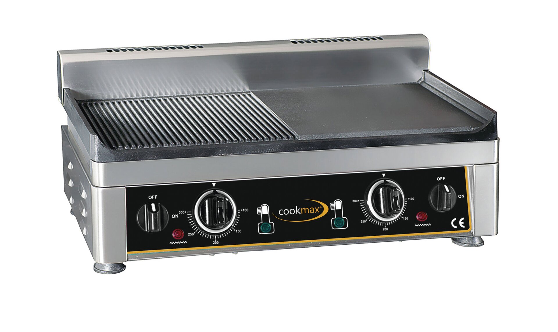 Elektro-Grillplatte 2 Heizzonen 1/2 glatt 1/2 gerillt 560 x 440 x 300 mm