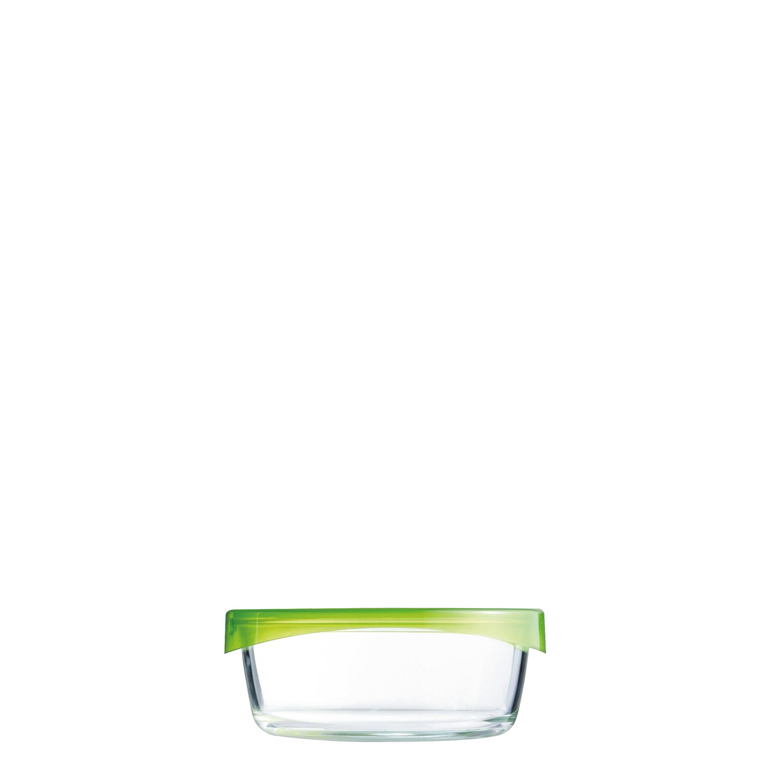 Box rund 150 x 150 x 60 mm / 0,67 l transparent mit grünem PP Deckel Keep´n