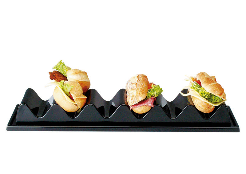 Snackpresenter 600 x 190 x 75 mm 6 Mulden mit Saftrille und Griffmulde