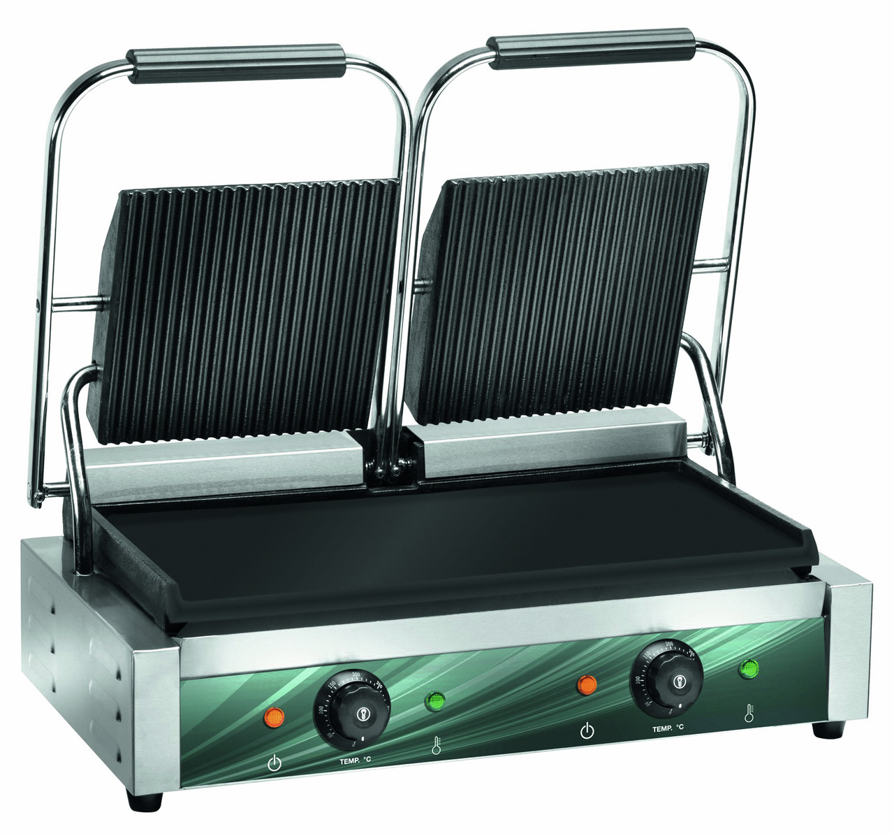 Elektro-Kontaktgrill oben gerillt unten glatt 2 Heizzonen 570 x 305 x 210 mm