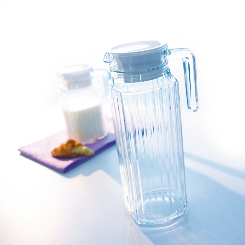 Kühlschrankkrug mit Kunststoffdeckel und Henkel 89 mm / 1,10 l transparent