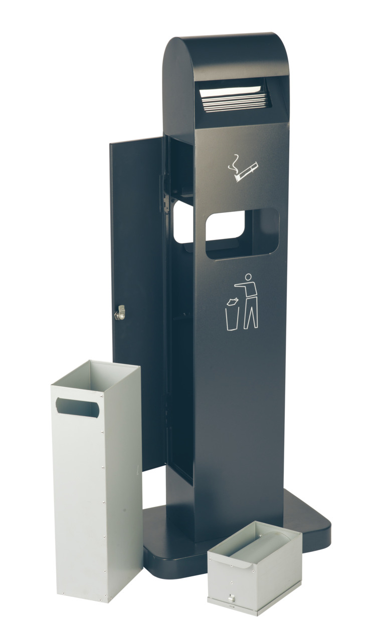 Standascher-/ Abfalleimer-Säule 12,5 l rechteckig dunkelgrau 400 x 260 x 1040mm