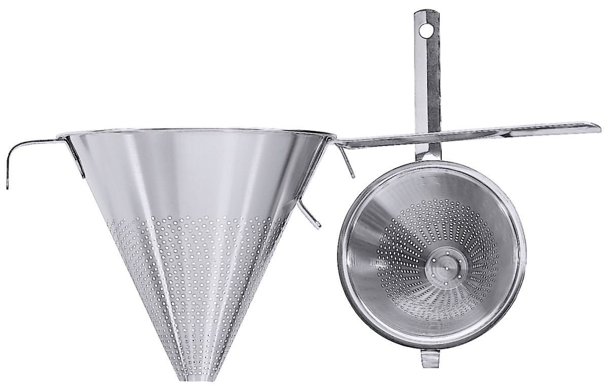 Spitzsieb 1,20 l / 180 mm mit Flachstiel und Stützstiel seidenmatt poliert