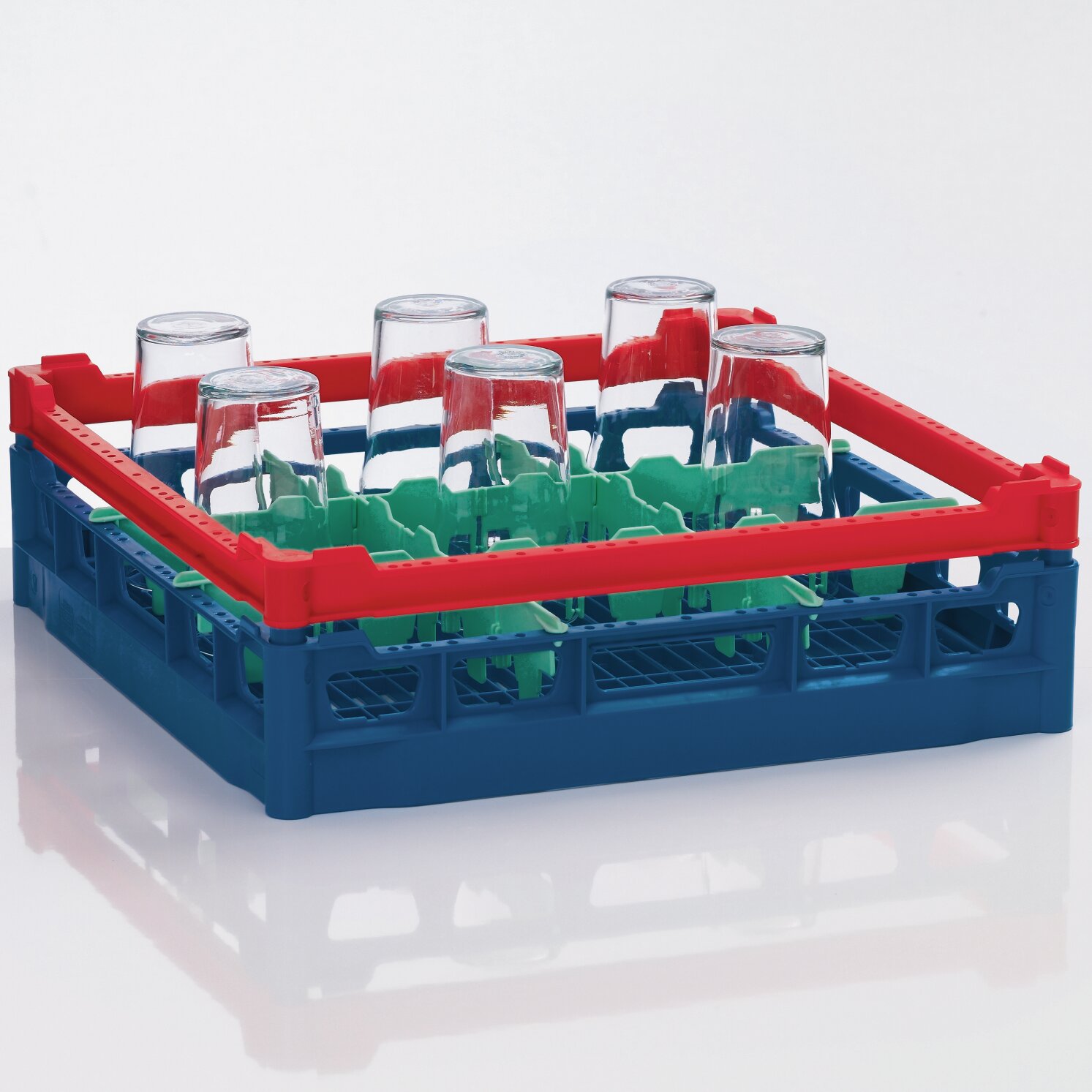 Gläserkorb Kunststoff für 9 Gläser / 500 x 500 mm / max. Glashöhe 110 mm rot
