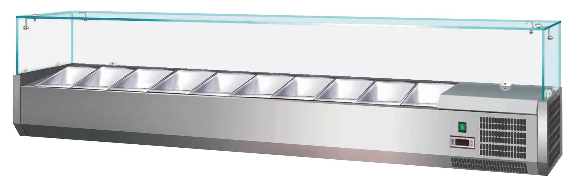 Kühlaufsatzvitrine 4 x GN 1/3 + 1 x GN 1/2 H=150 mm, 1400 x 395 x 435 mm