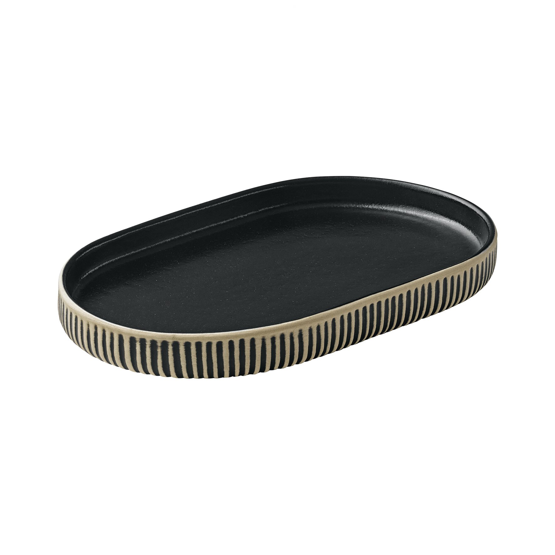 Platte oval Relief 180 x 110 mm schwarz / weiß Nara schwarz/weiß