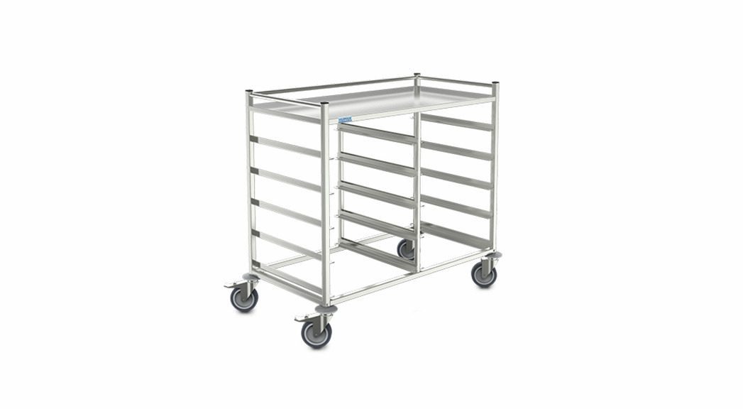 Korbtransportwagen 10 x 500er Körbe mit Arbeitsplatte 1176 x 630 x 1058 mm