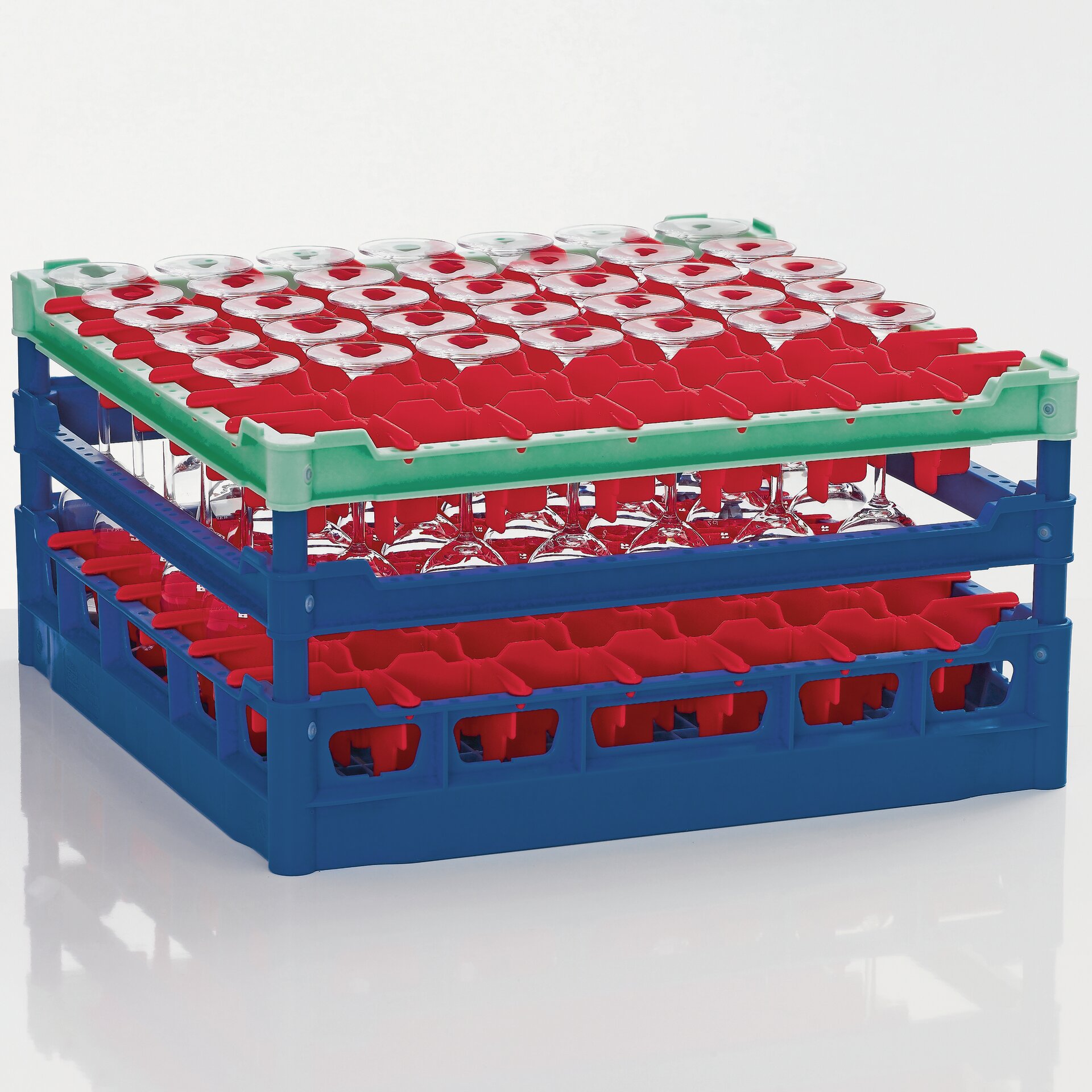 Gläserkorb Kunststoff für 49 Gläser / 500 x 500 mm / max. Glashöhe 210 mm grün