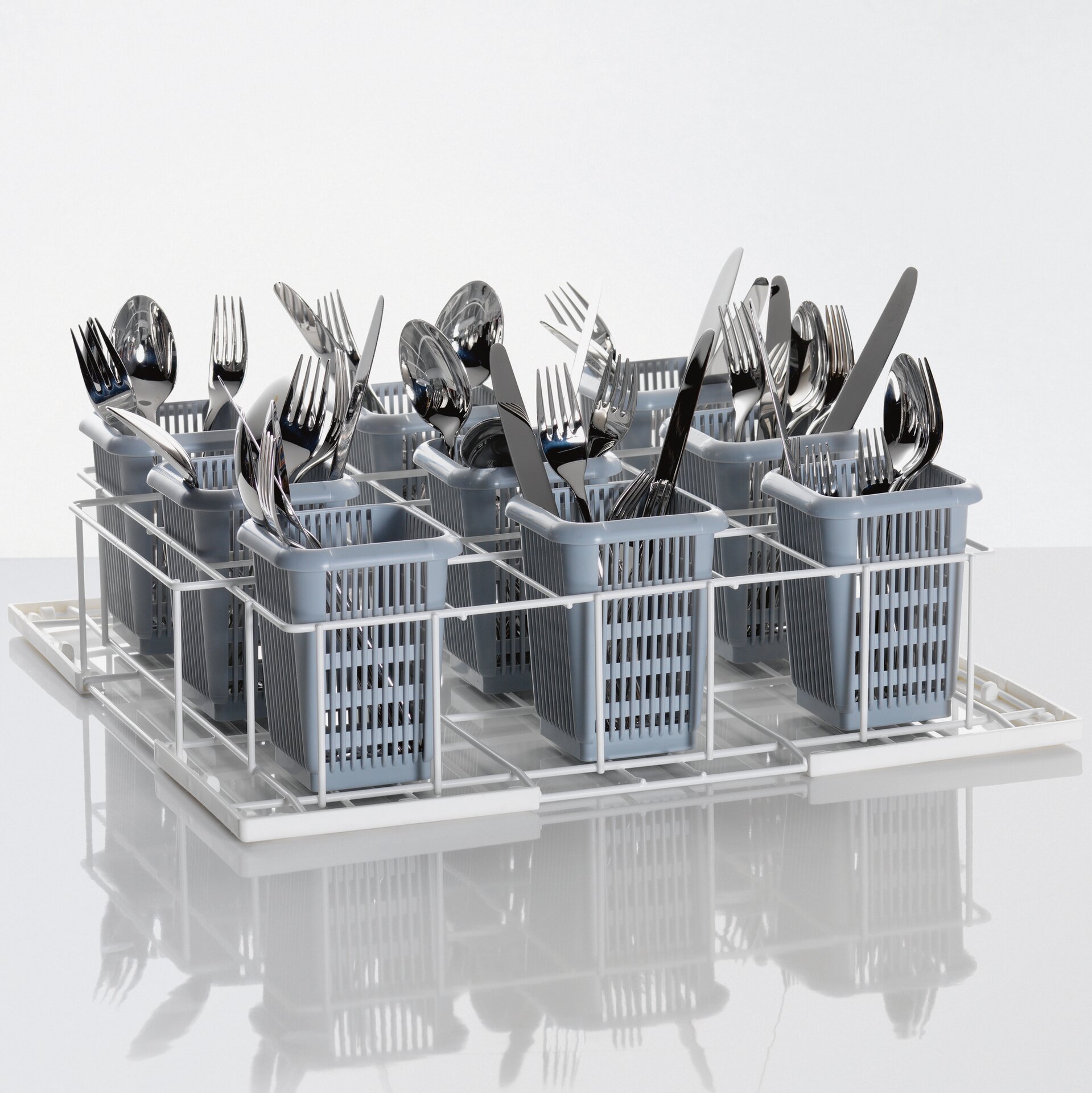 Trägerkorb mit 9 Besteckköchern Größe L  aus Draht / 500 x 500 x 145 mm