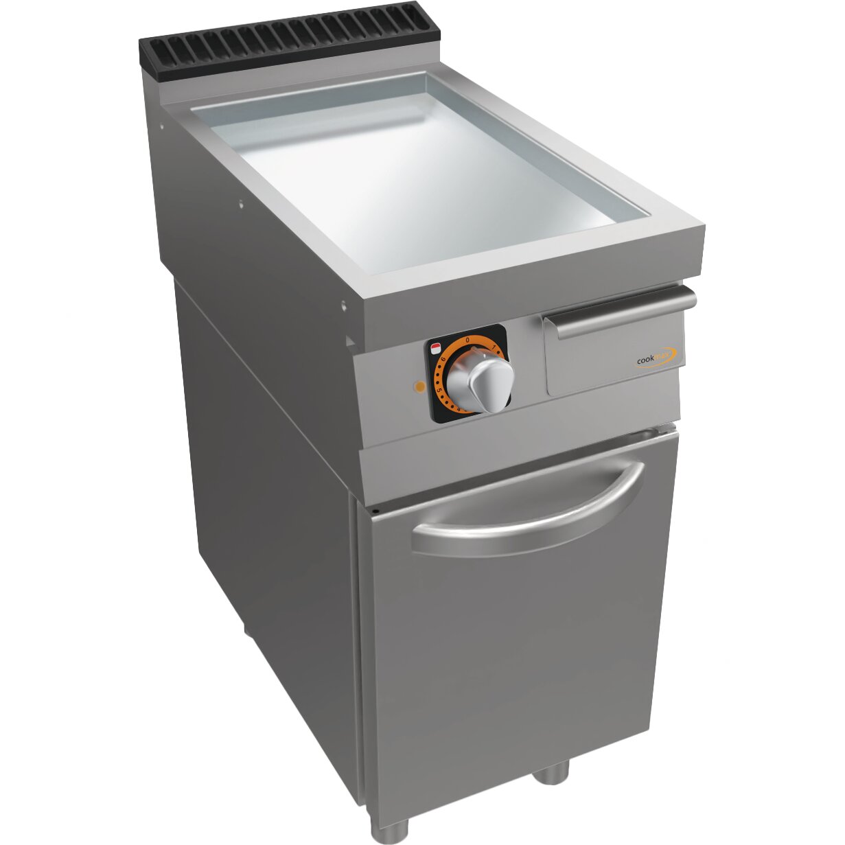 Elektro-Grillplatte glatt, verchromt, Unterbau mit Tür